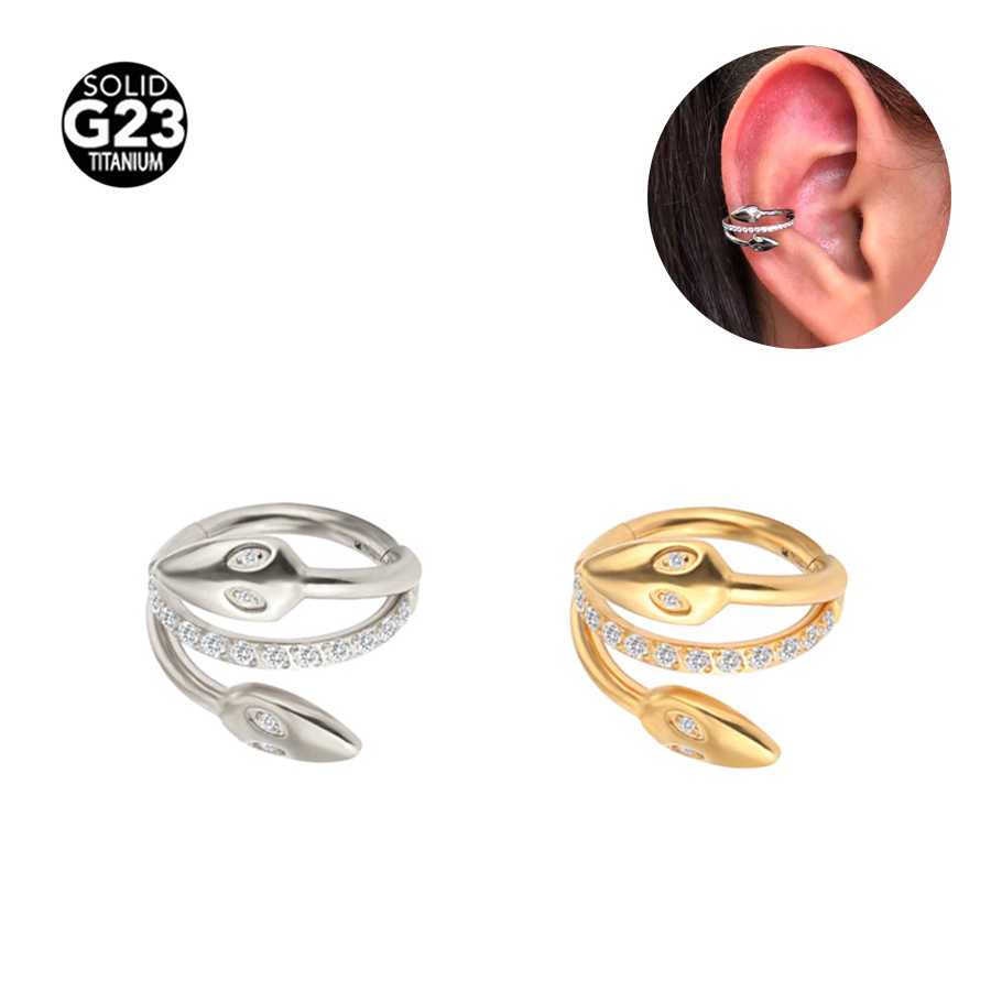 ASTM F136 Titanium CZ Snake Seamless Ring Nose Ring - Image 5