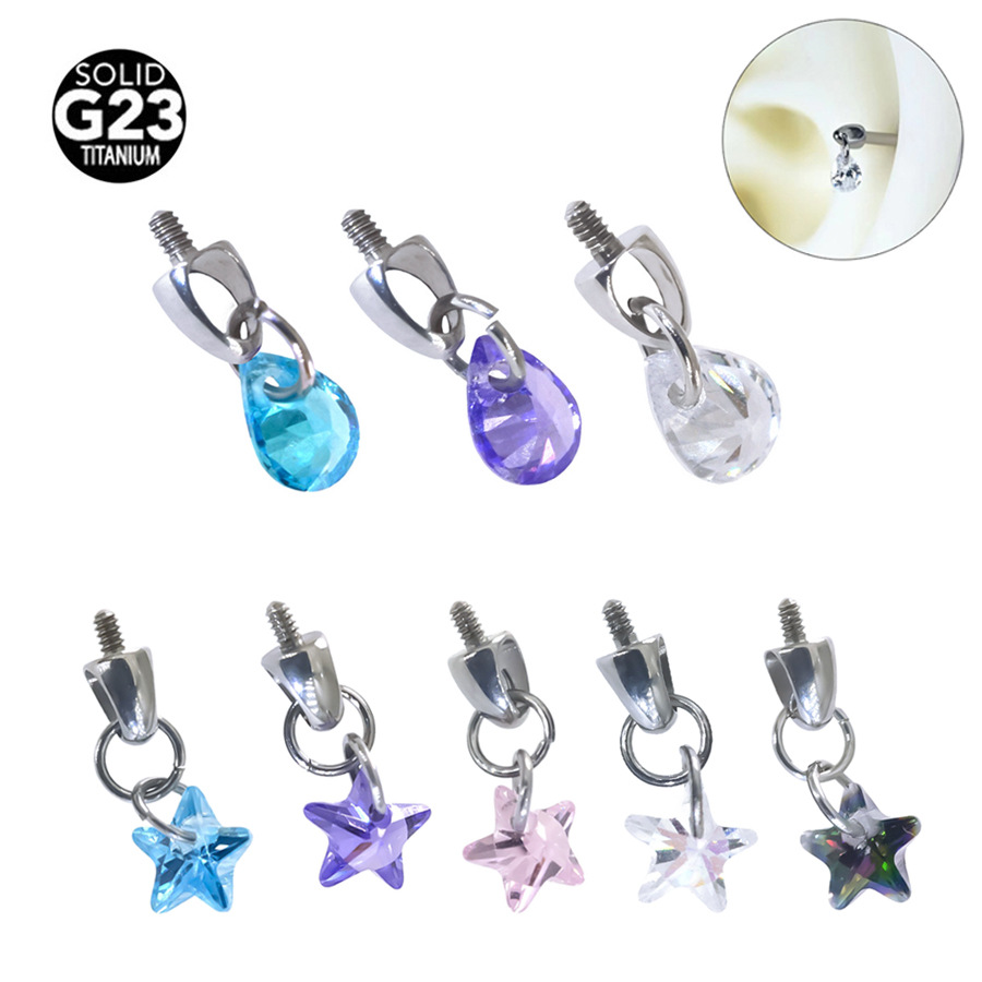ASTM F136 Titanium 20G CZ Teardrop Pendant Internally Threaded Labret Stud