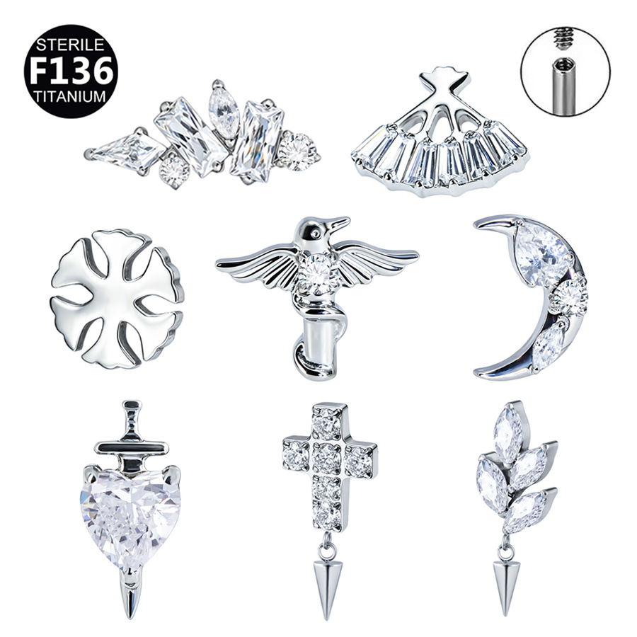 ASTM F136 Titanium 20G Moon Leaf Internally Threaded Labret Stud - Image 5
