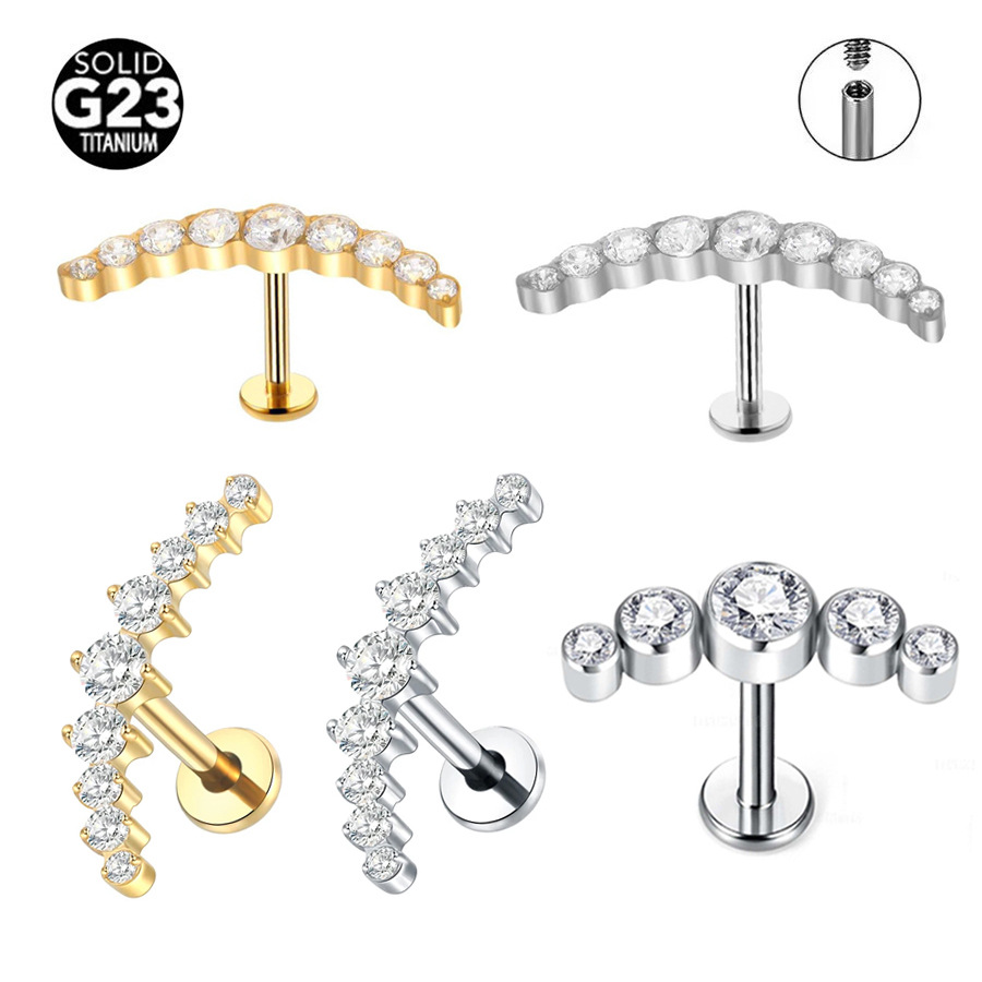 G23 Titanium CZ Sickle Labret Stud