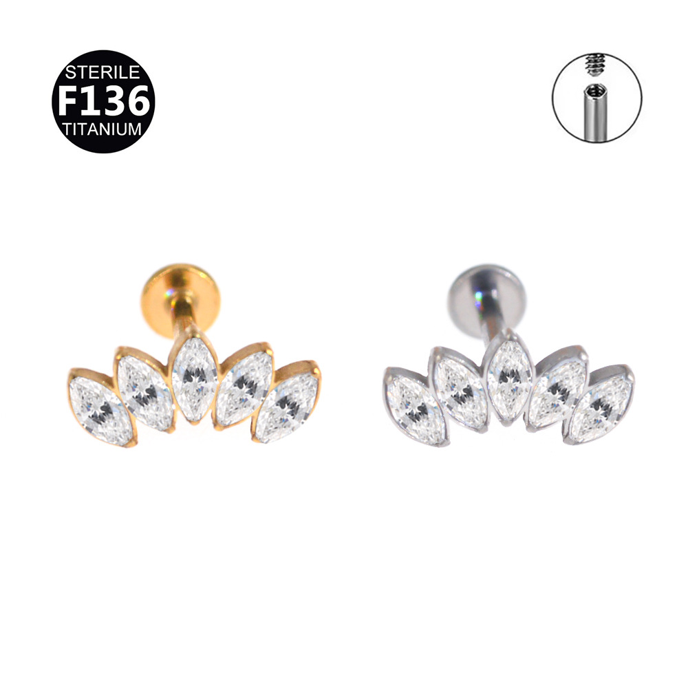 G23 Titanium 16G CZ Crown Ball Labret Stud | 6/8mm - Image 5
