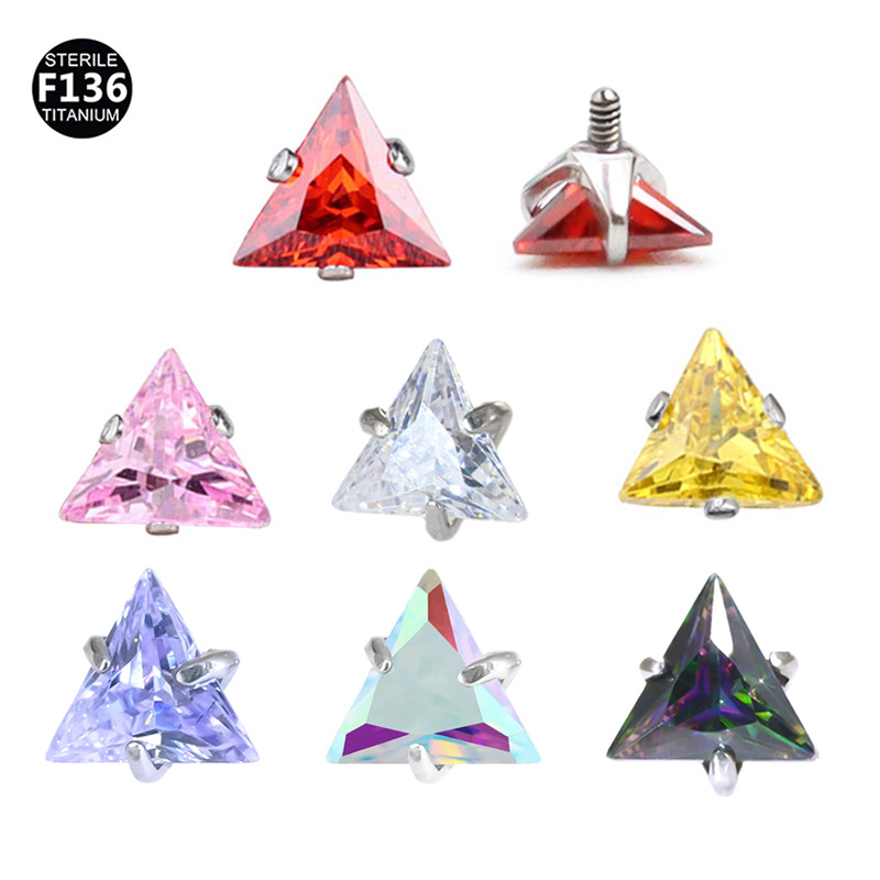 ASTM F136 Titanium CZ Triangle Prong Labret Stud | 3-6mm