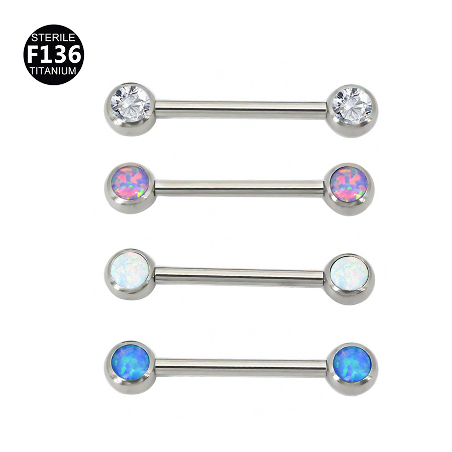 ASTM F136 Titanium 14G Opal Internally Threaded Nipple Ring | 16mm Length - Image 6