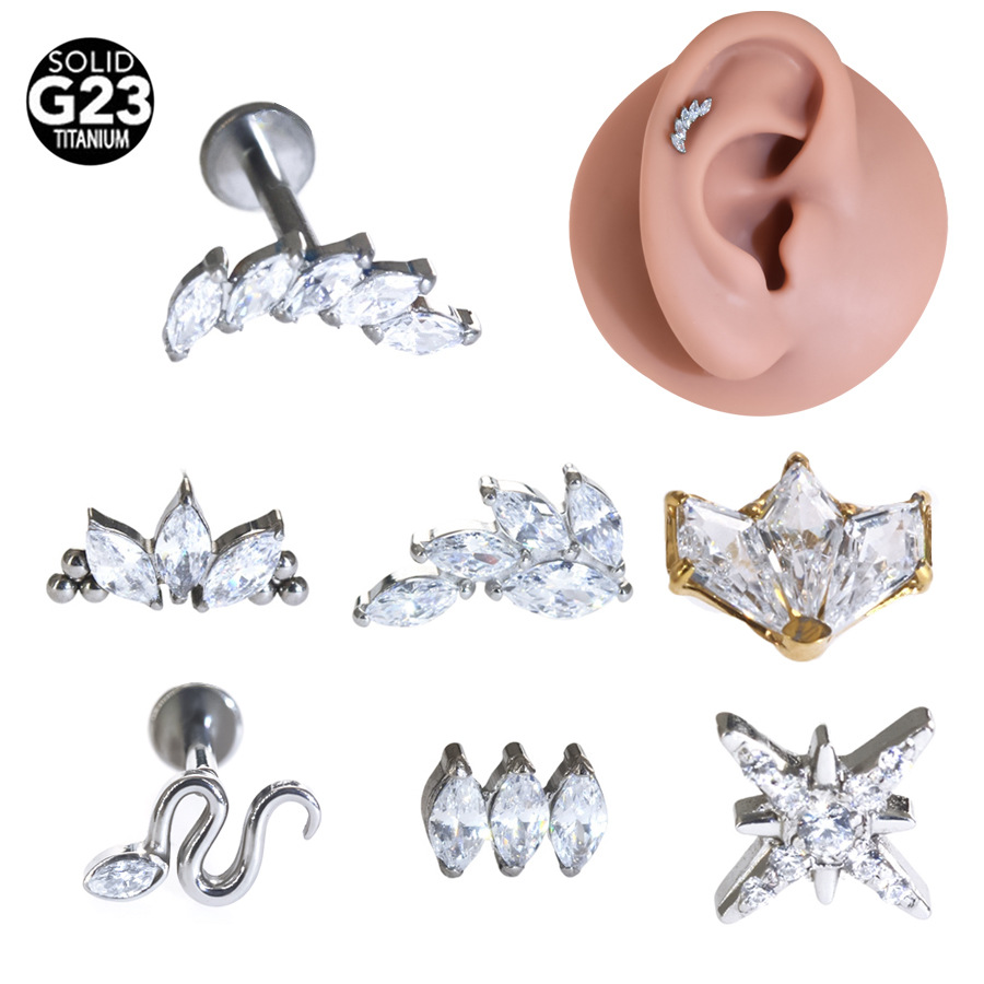 ASTM F136 Titanium CZ Snake Crown Labret Stud