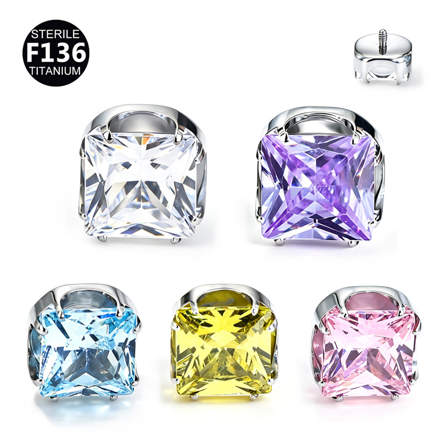 ASTM F136 Titanium 20G CZ Square Prong Labret Stud