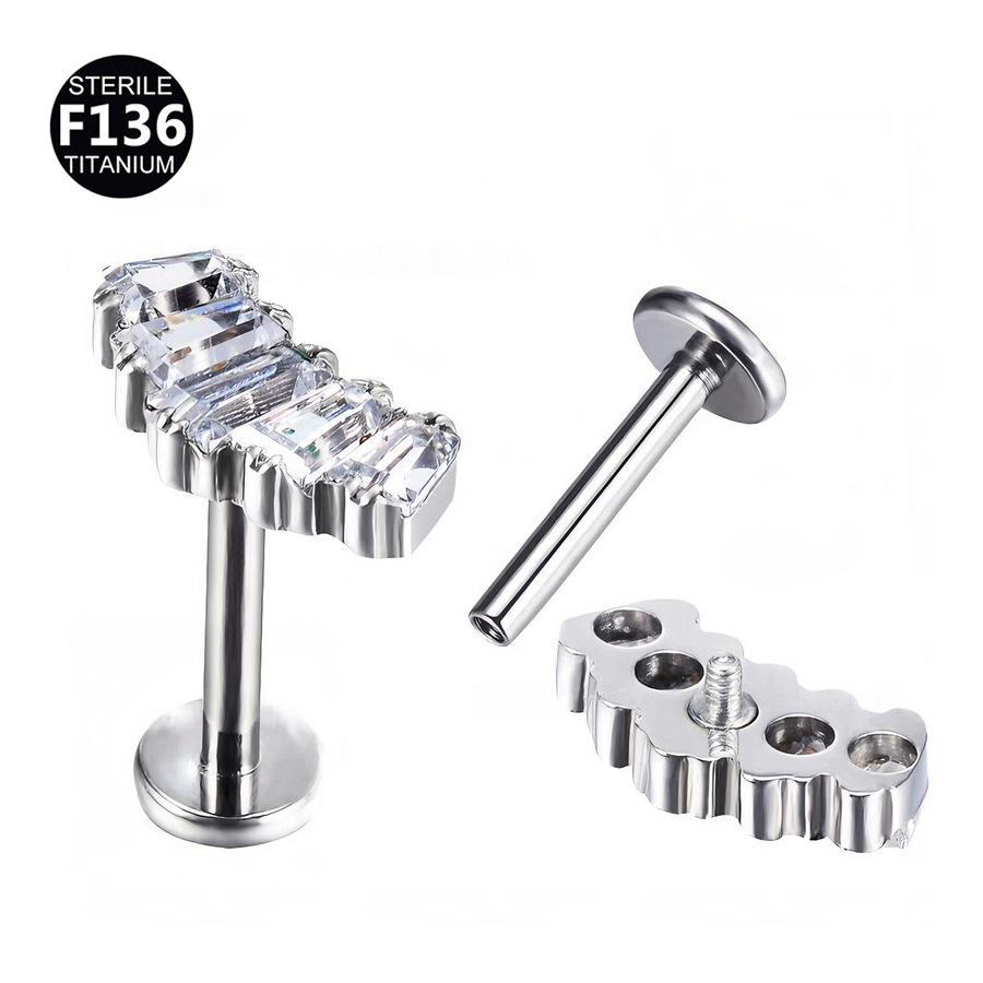 ASTM F136 Titanium 20G Opal Square Internally Threaded Labret Stud - Image 4
