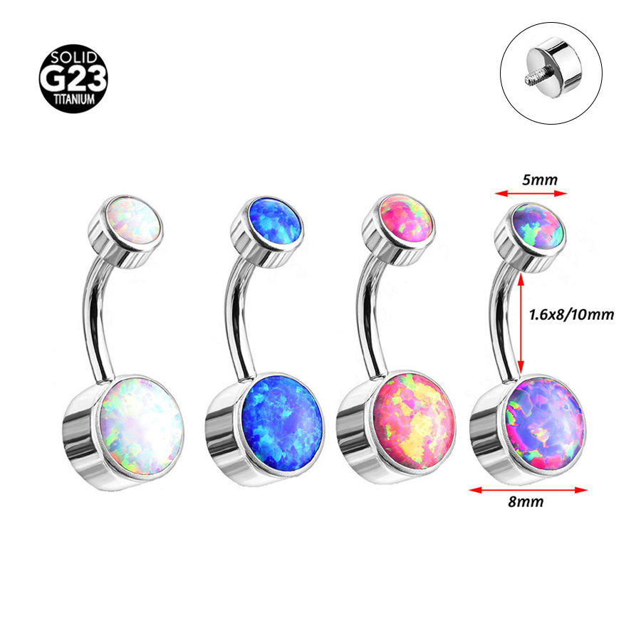 G23 Titanium Opal Round Bezel Internally Threaded Navel Ring