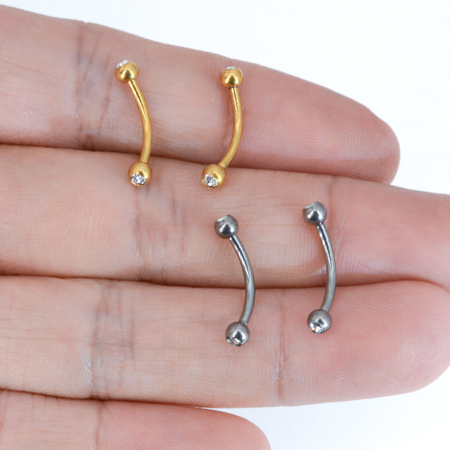 G23 Titanium CZ Ball Externally Threaded Curved Barbell Eyebrow Ring | 10mm - Image 4