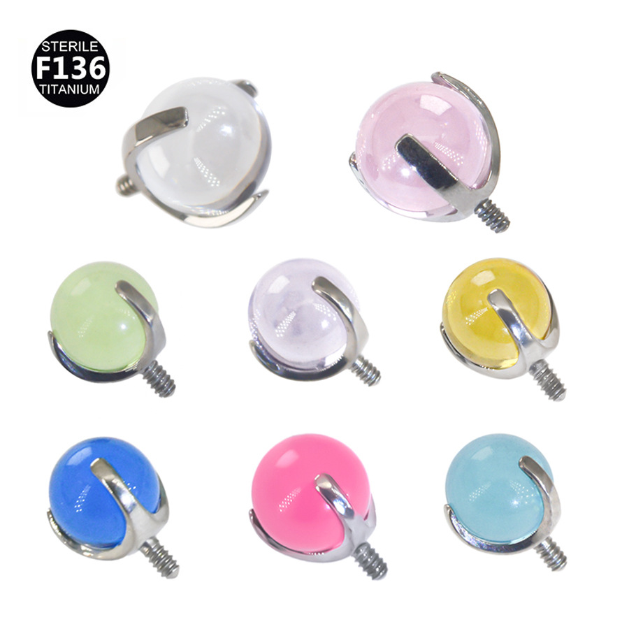 ASTM F136 Titanium 20G Glass Ball Round Internally Threaded Labret Stud | 5mm Ball