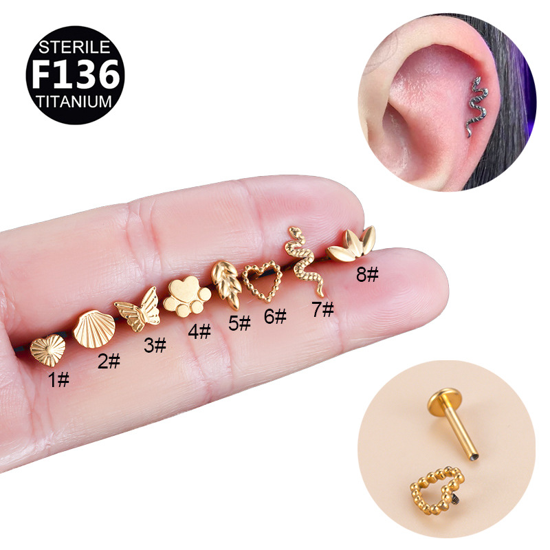 ASTM F136 Titanium 20G Butterfly Heart Internally Threaded Labret Stud