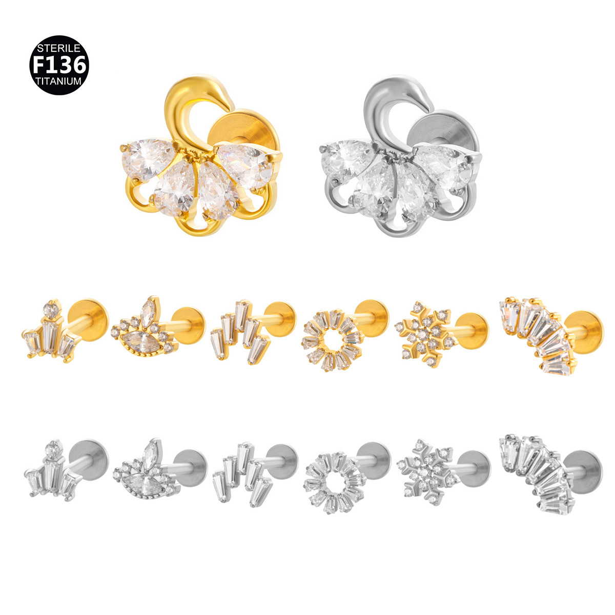 ASTM F136 Titanium 18G Flower Crown Labret Stud