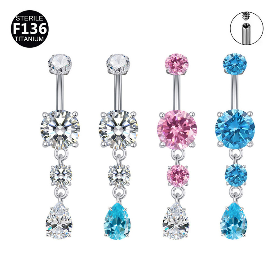 ASTM F136 Titanium CZ Teardrop Round Internally Threaded Navel Ring | 10/12mm - Image 5