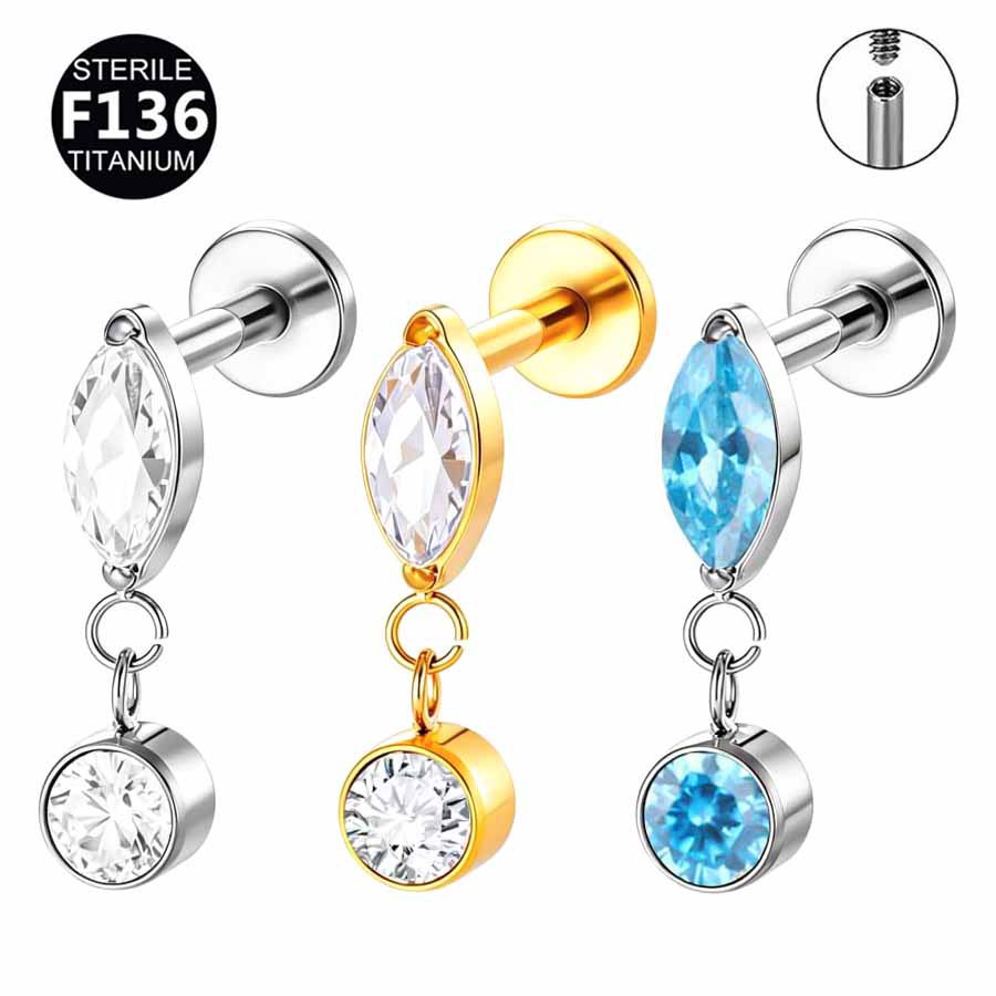 ASTM F136 Titanium Marquise Pendant Punk Labret Stud - Image 9