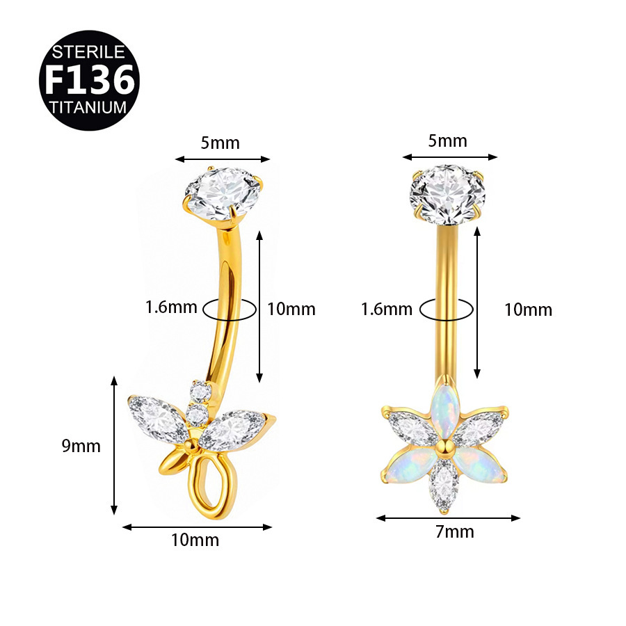 ASTM F136 Titanium CZ Flower Internally Threaded Navel Ring - Image 3