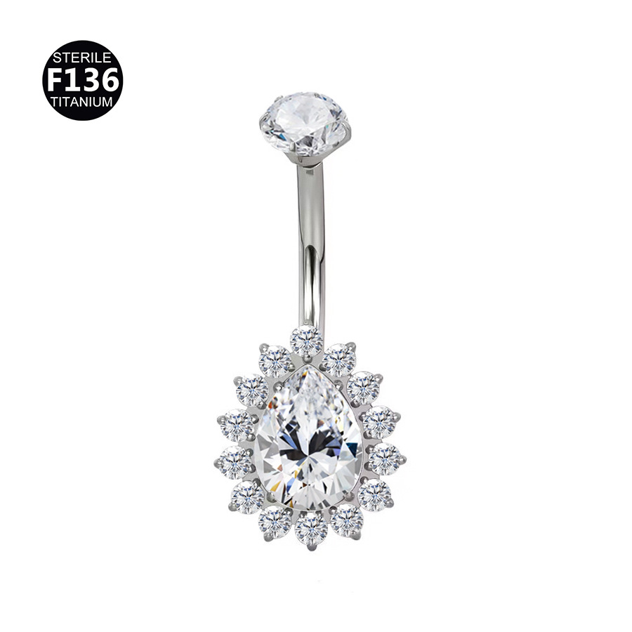 ASTM F136 Titanium CZ Marquise Chain Sparkle Navel Ring - Image 4