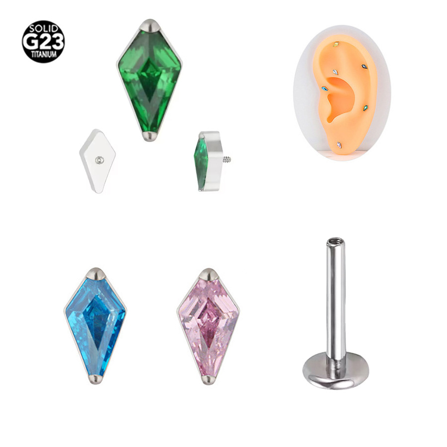 ASTM F136 Titanium CZ Square Labret Stud - Image 9