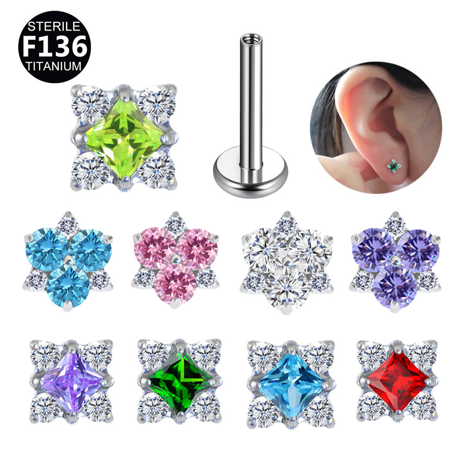 ASTM F136 Titanium 20G Star Square Labret Stud