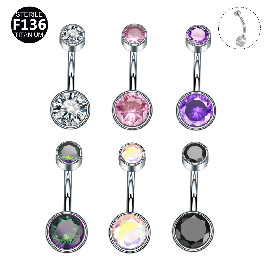 ASTM F136 Titanium 14G CZ Round Navel Ring | 6-14mm Length - Image 5
