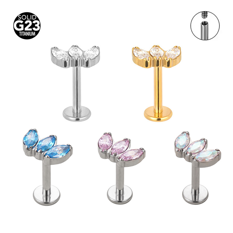 ASTM F136 Titanium CZ Crown Marquise Labret Stud