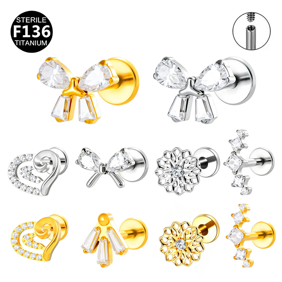 ASTM F136 Titanium Butterfly Heart Internally Threaded Labret Stud