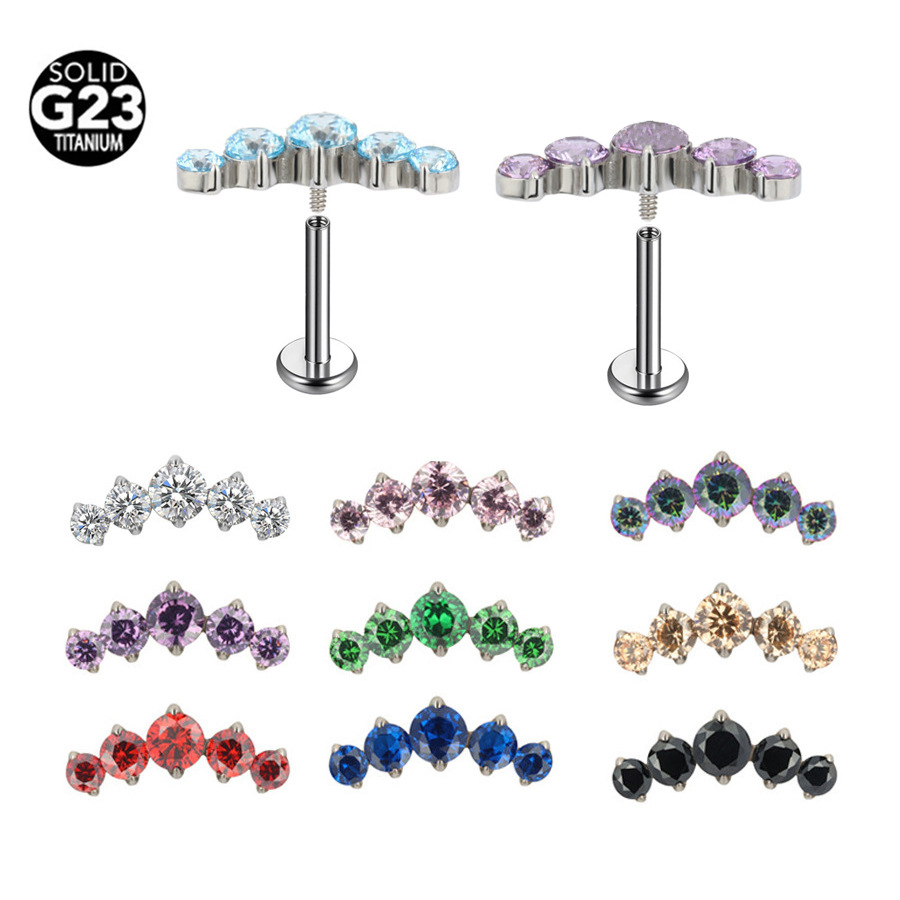 ASTM F136 Titanium 16G CZ Chain Internally Threaded Labret Stud