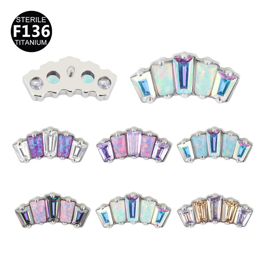 ASTM F136 Titanium 20G Opal Square Internally Threaded Labret Stud - Image 9