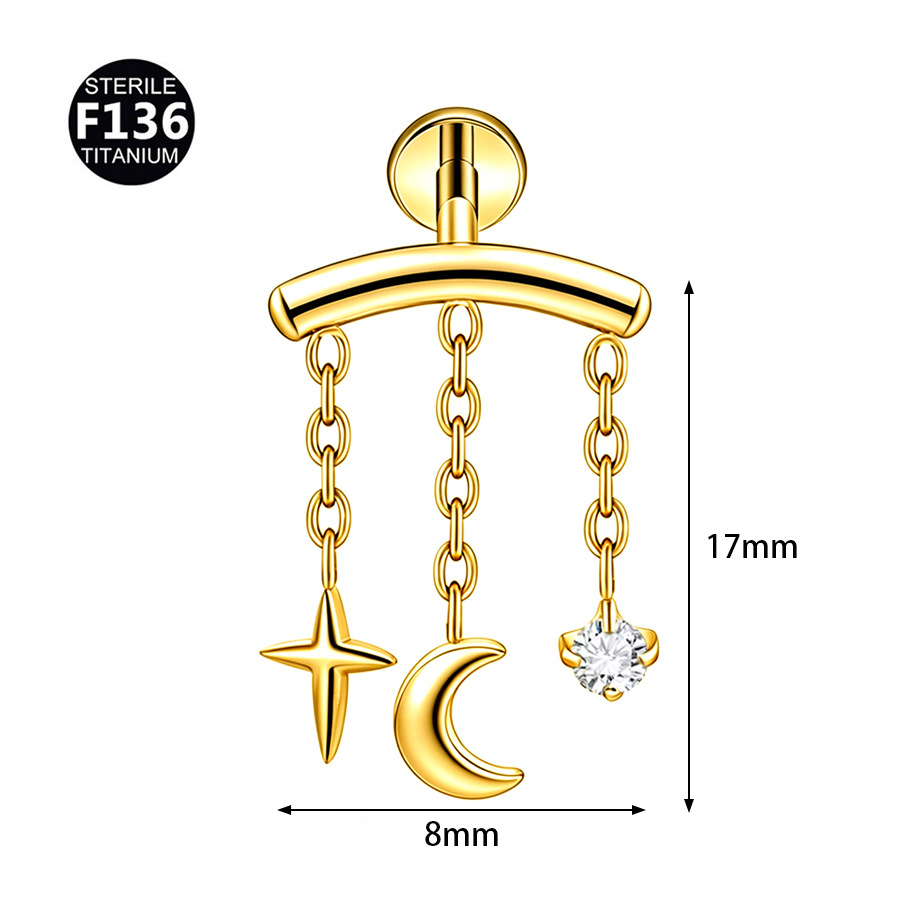 ASTM F136 Titanium Moon Chain Internally Threaded Labret Stud - Image 5