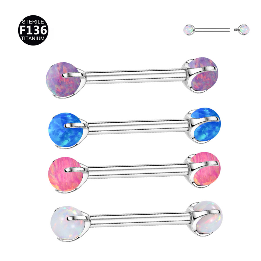 ASTM F136 Titanium Opal Internally Threaded Straight Barbell | 6mm Length