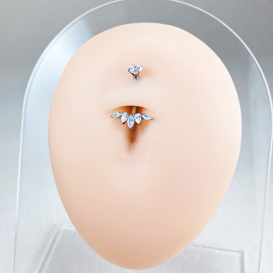 ASTM F136 Titanium CZ Flower Teardrop Internally Threaded Navel Ring - Image 5