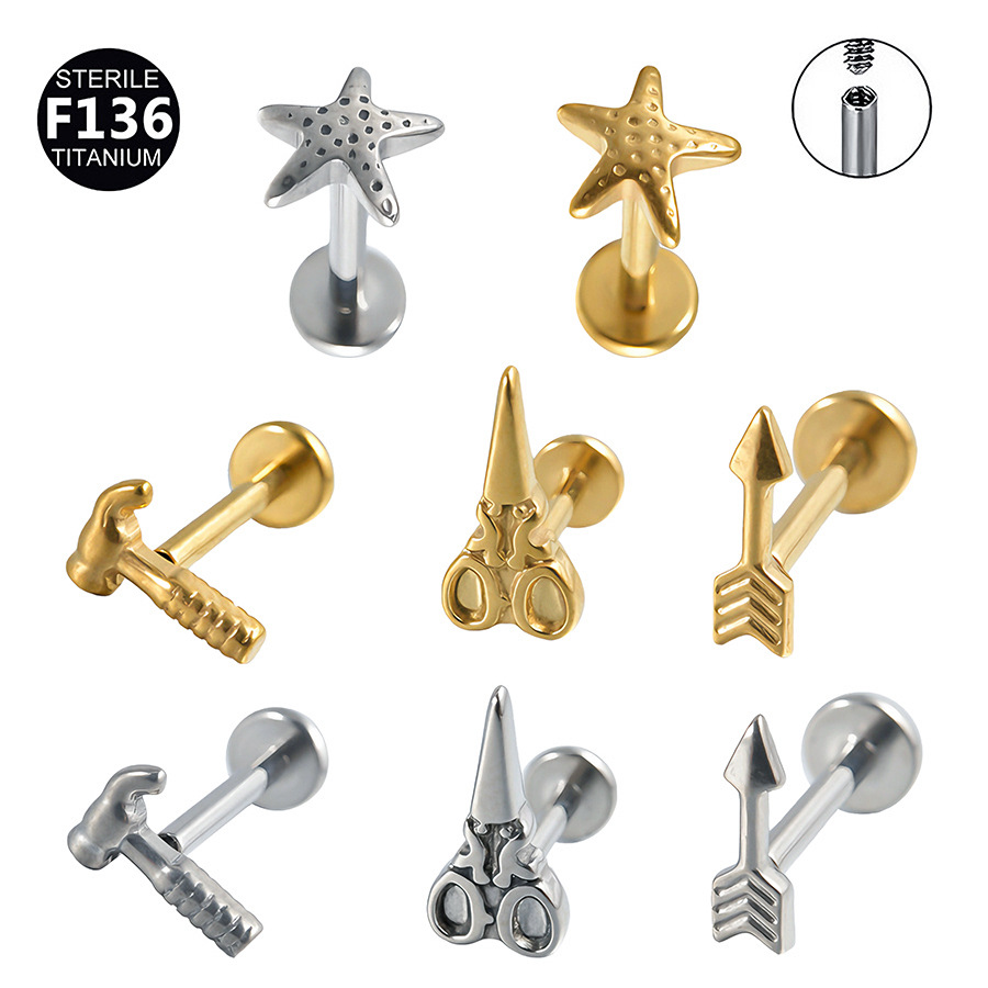 ASTM F136 Titanium Starfish Tool Internally Threaded Labret Stud - Image 9