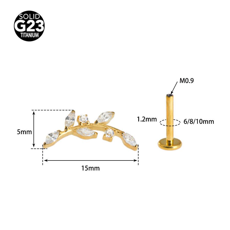 ASTM F136 Titanium CZ Leaf Labret Stud - Image 2