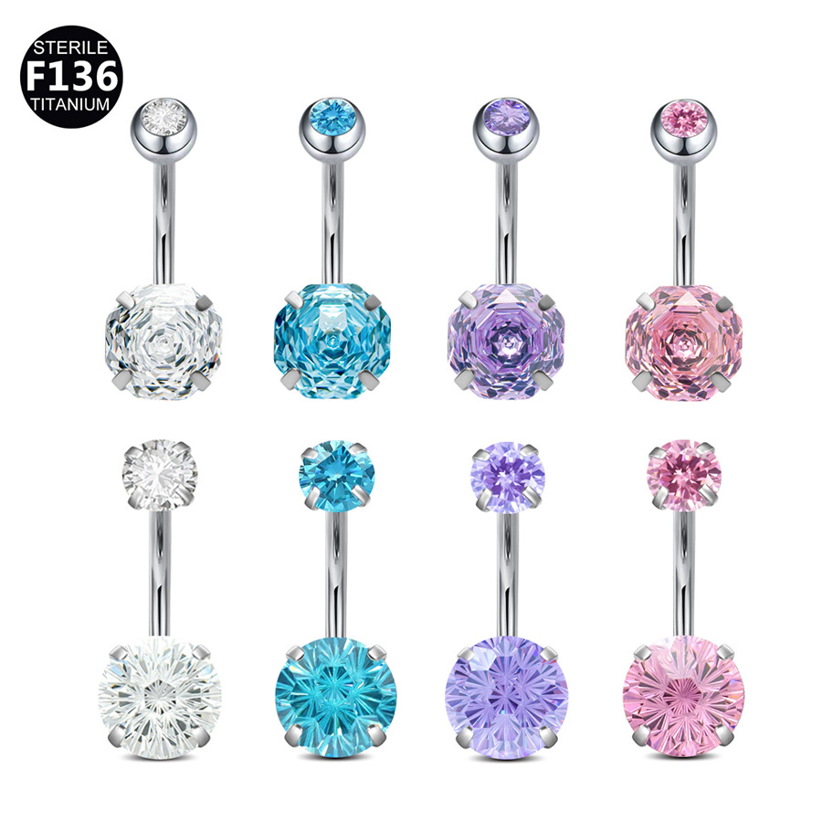 Titanium 14G CZ Flower Internally Threaded Navel Ring | 6mm