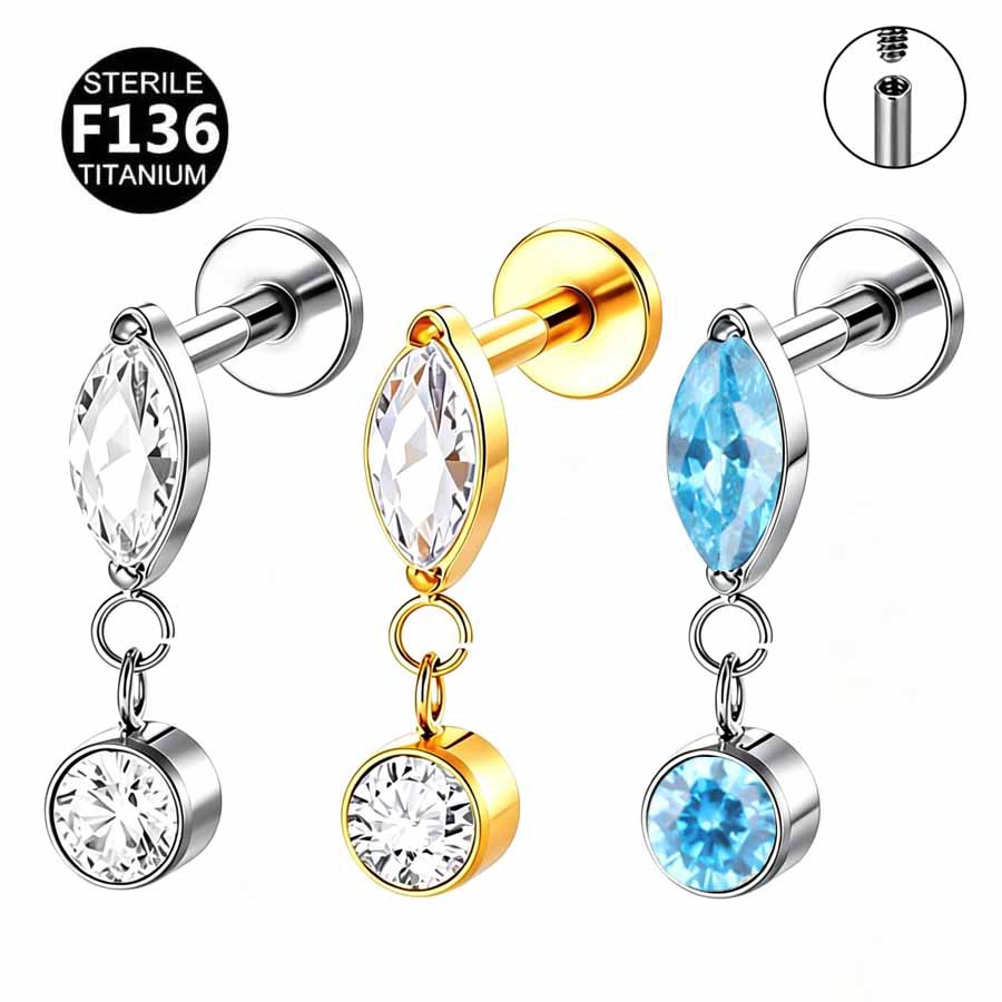ASTM F136 Titanium Marquise Pendant Punk Labret Stud