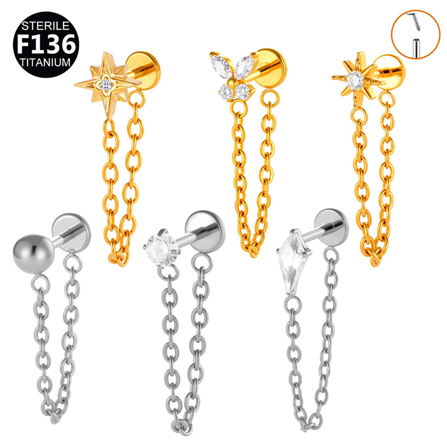 ASTM F136 Titanium 18G Butterfly Star Threadless Push-In Labret Stud - Image 5