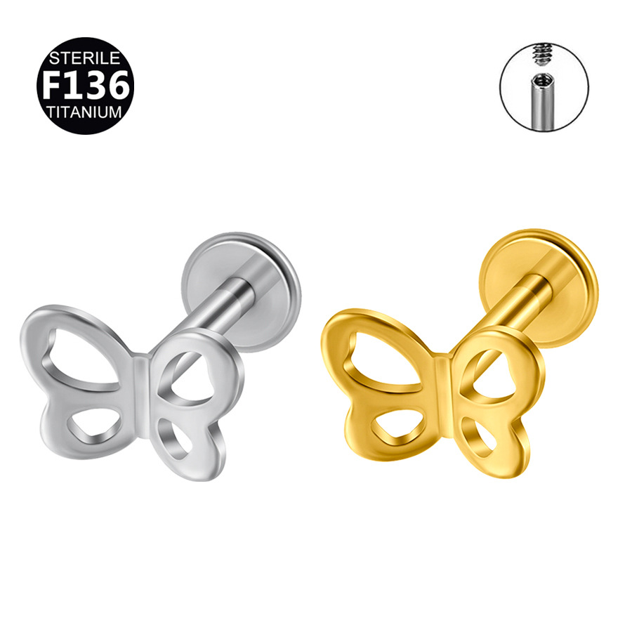 ASTM F136 Titanium 20G Butterfly Filigree Internally Threaded Labret Stud | 2mm - Image 6