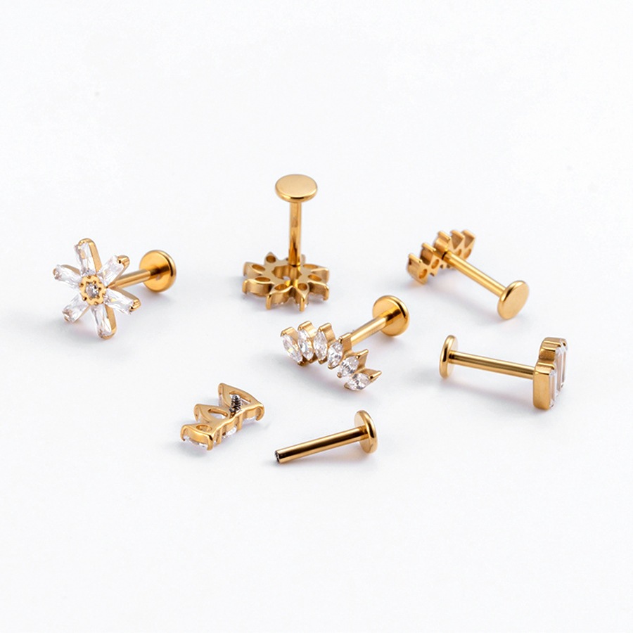 ASTM F136 Titanium 20G CZ Flower Crown Internally Threaded Labret Stud - Image 3