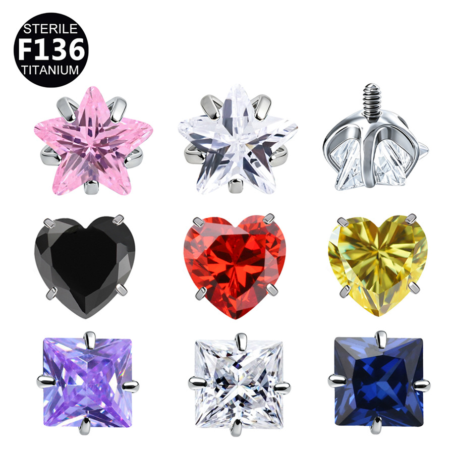 ASTM F136 Titanium CZ Heart Star Labret Stud | 3-5mm