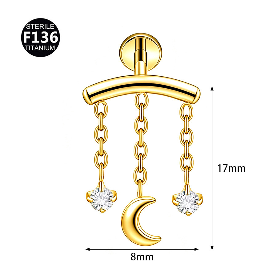 ASTM F136 Titanium Moon Chain Internally Threaded Labret Stud - Image 2