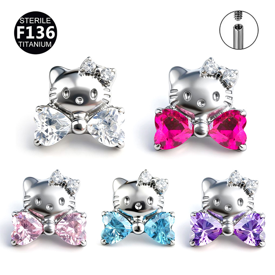 ASTM F136 Titanium 20G Cat Cute Internally Threaded Labret Stud