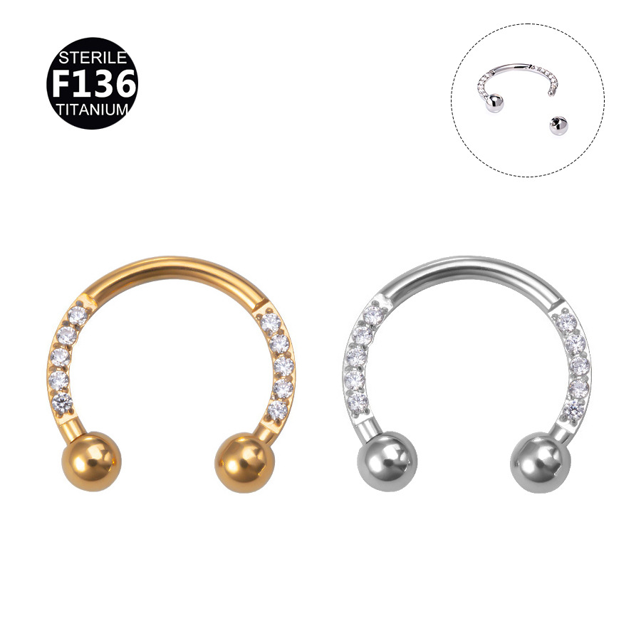 ASTM F136 Titanium CZ Externally Threaded Horseshoe Ring