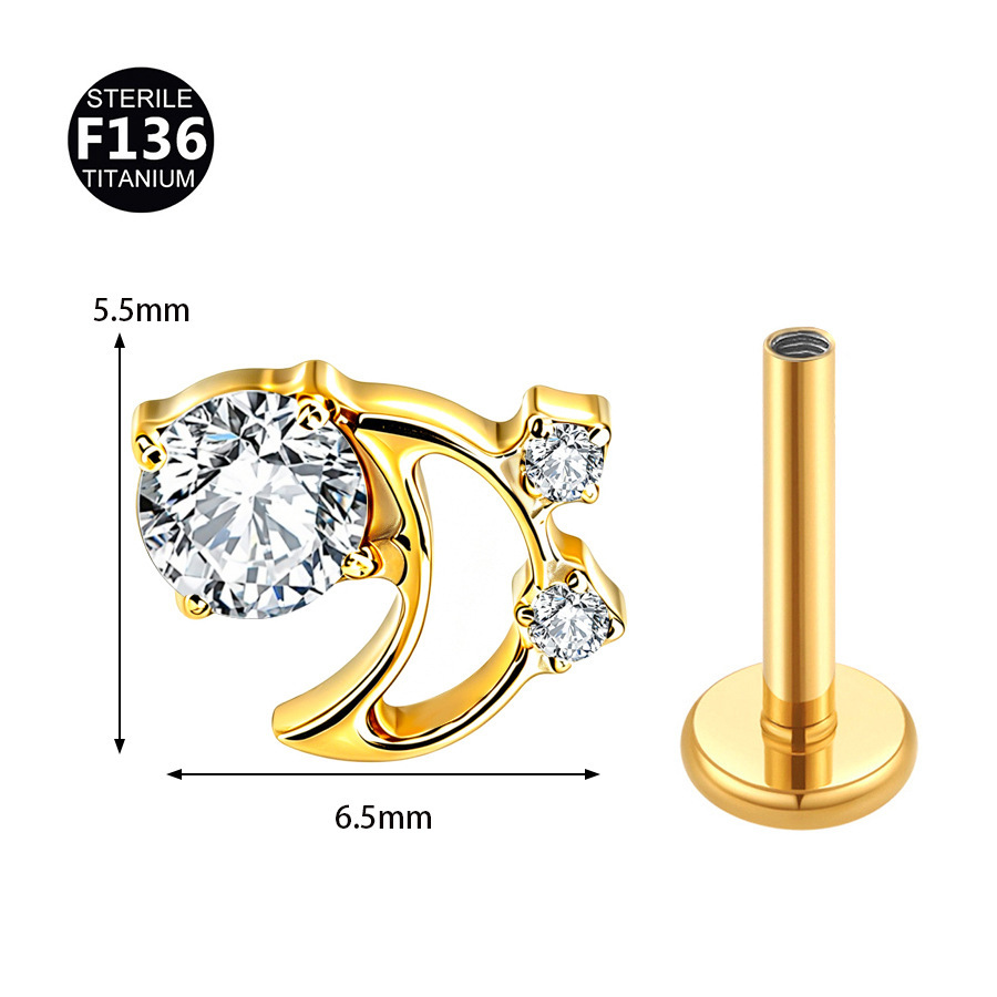ASTM F136 Titanium 20G Moon Flower Internally Threaded Labret Stud - Image 3